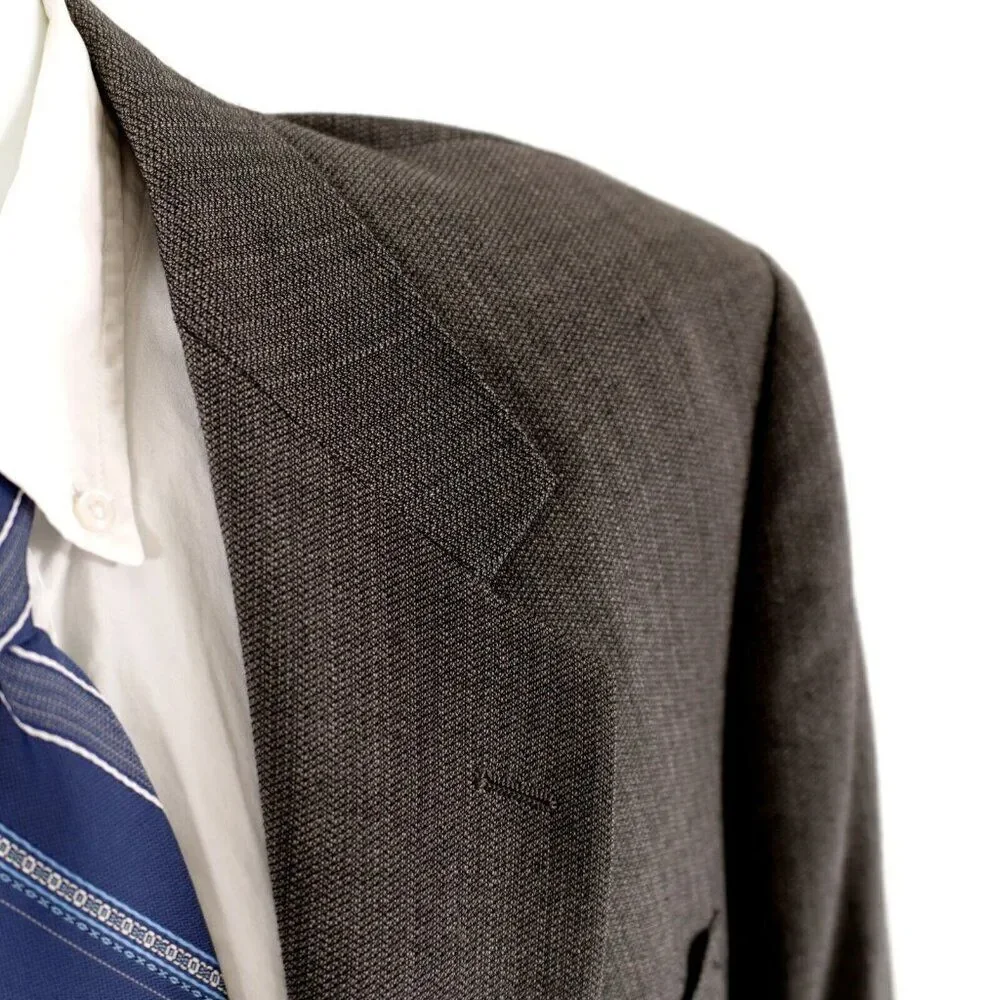 Pierre Cardin Textured Tweed Wool Gray Check 2 Button‎ Blazer 44L